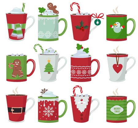 134287833 christmas mug holiday decoration at vessel for hot drinks coffee latte or tea cup vector cartoon ill